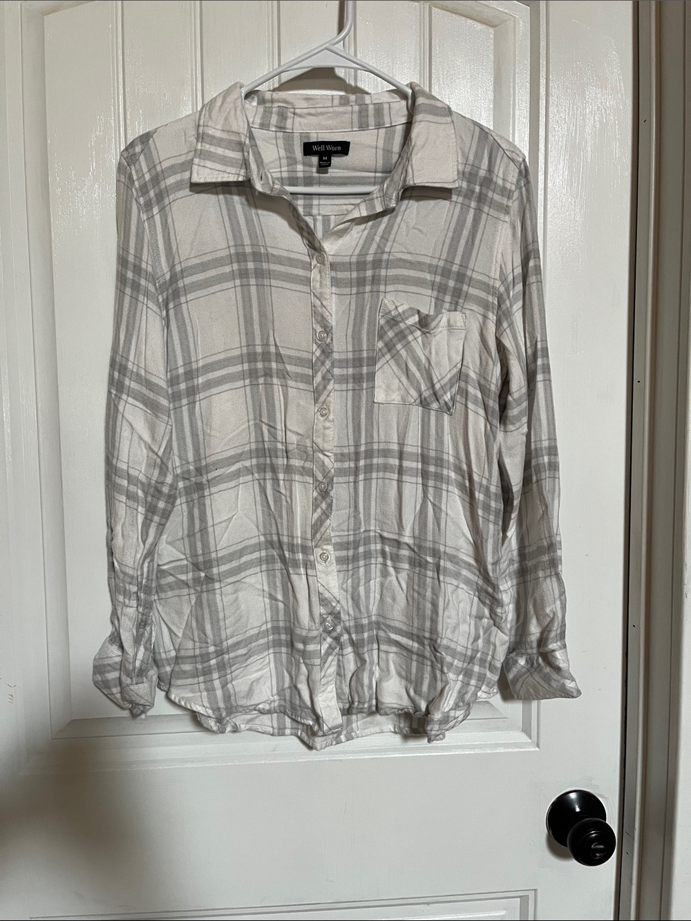 Well Worn Beige and Light Gray Plaid Button-Down Shirt